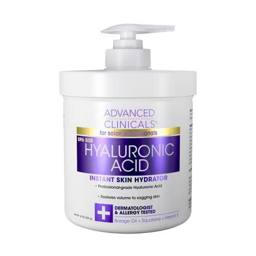 Advanced Clinicals Hyaluronic Acid Cream Moisturizer Skin Care Lotion For Face, Body, & Hands. Instant Hydration Anti Aging Skin Firming Lotion For Crepey Skin, Wrinkles, & Dry Skin, Large 16 Ounce