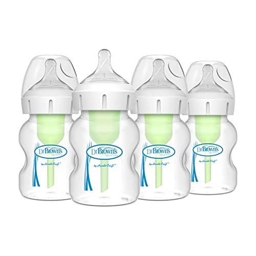  Dr. Brown's Natural Flow Anti-Colic Baby Bottle with Level 1  Slow Flow Nipples, 4oz, 4 Pack : Baby