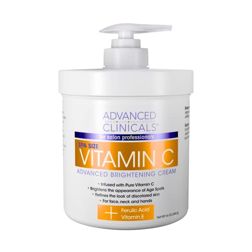 Advanced Clinicals Vitamin C Face & Body Cream Moisturizing Skin Care Lotion, Anti Aging Vitamin C Skincare Moisturizer For Body, Face, Age Spots, Wrinkles, & Sun Damaged Skin, Large 16 Oz Spa Size