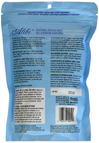 Alibi Natural Magnesium Sulfate Epsom Salt Bath - Original Fregrance - 454G - Reaselable Bag