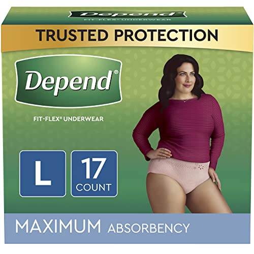 Depend FIT-FLEX Incontinence Underwear for Women, Maximum Absorbency,  Large, Blush, 17 Count