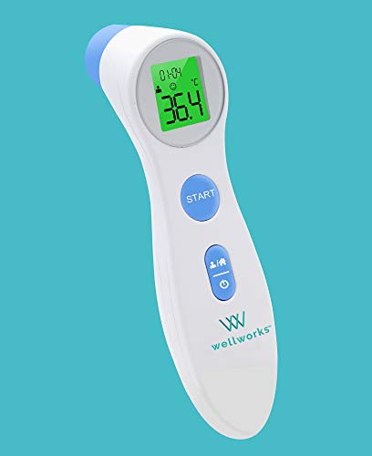 Wellworks Non-Contact Infrared Thermometer - Baby Thermometer for Forehead and Object Use - High Accuracy, Rapid Reading, with Memory Recall and Fever Alarm - Suitable for Ages Newborn and Up