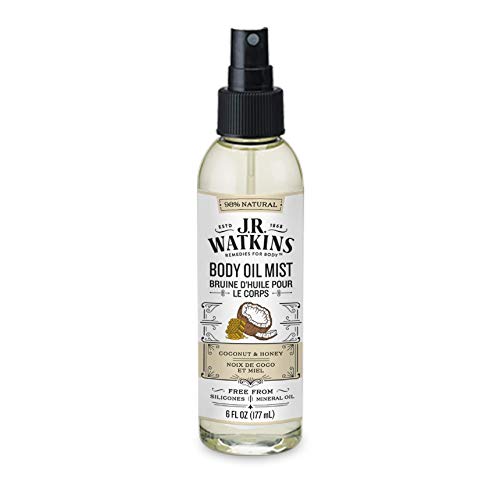 J.R. Watkins Coconut Milk and Honey Natural Hydrating Body Oil Mist, Moisturizing Body Oil Spray for Glowing Skin, USA Made and Cruelty Free, 177 Milliliters