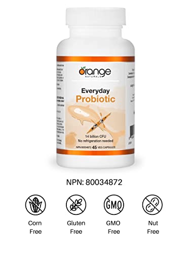 Orange Naturals - Everyday Probiotic Supplement - 45 Caps - For Men & Women - 14 Billion CFU Multistrain - Probiotic for Digestive Health, Gastrointestinal Relief, Gut Flora Intestina l- Natural Shelf-Stable