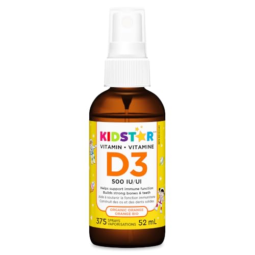 KidStar Nutrients - Vitamin D3 Spray 500 IU, 52ml Organic Orange Flavour - Cholecalciferol Vitamin D3 with Calcium for Bone Health, Teeth Health, Immune System Support & Inflammation Relief Supplement