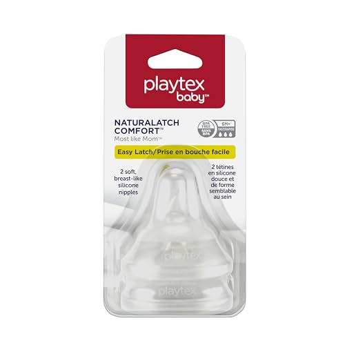 Playtex Baby Naturalatch Most like Mom Silicone Baby Bottle Nipples, Fast Flow, Pack of 2 Nipples (Compatible with all Playtex Baby Bottles)