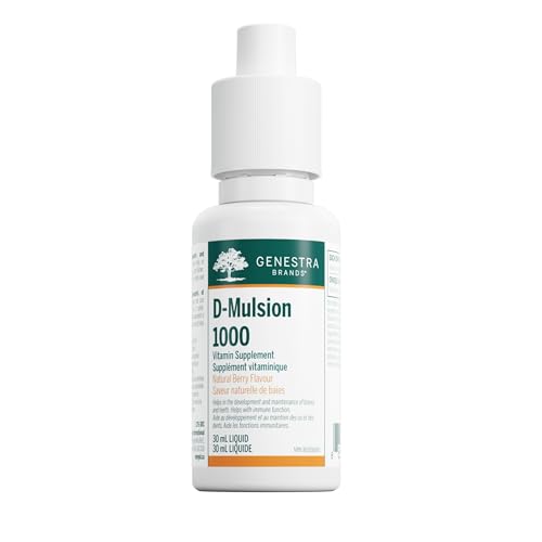 Genestra Brands D-Mulsion 1000 IU - Liquid Vitamin D3 - For Healthy Bones & Teeth - Immune Function Support - Non-GMO, Gluten Free & Dairy Free - 30 mL - Natural Berry Flavour