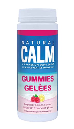 Natural Calm Magnesium Gummies (Raspberry Lemon Flavour), 120 Count - Chewable - Fast Absorbing - Relaxing - Vegan, Gluten-free, Ages 4 and up