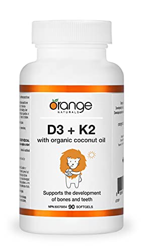 Orange Naturals - Vitamin D3+K2-90 Softgels - With Organic Coconut Oil - Support Bone & Teeth Health, Reduce Osteoporosis, Maintain Muscle, Enhanced Absorption & Prevent D Deficiency Cholecalciferol