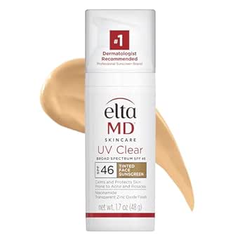 EltaMD UV Clear SPF 46 Tinted Face Sunscreen, Broad Spectrum Sunscreen For Sensitive Skin And Acne-Prone Skin, Oil-Free Mineral-Based Sunscreen, Sheer Face Sunscreen With Zinc Oxide, 1.7 Oz Pump