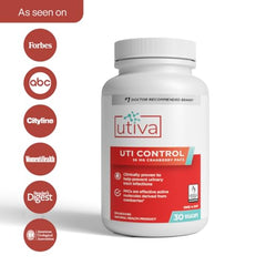 Utiva UTI Control Cranberry PACs – Clinically Studied Ingredients 36mg PACs for UTI Treatment - Cranberry Supplement for Urinary Tract Health for Women and Men – Cranberry Pills - 90 Vegi Capsules