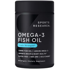 Sports Research Omega-3 Fish Oil, Triple Strength, 60 Softgels, Sports Research