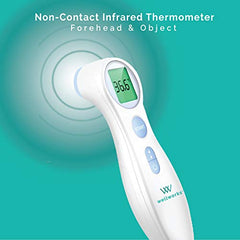 Wellworks Non-Contact Infrared Thermometer - Baby Thermometer for Forehead and Object Use - High Accuracy, Rapid Reading, with Memory Recall and Fever Alarm - Suitable for Ages Newborn and Up