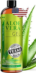 Organic Aloe Vera Gel from freshly cut 100% Pure Aloe - Big 12oz - HighestQuality, Texas grown, Vegan, Unscented - For Face, Skin, Hair, Sunburn relief