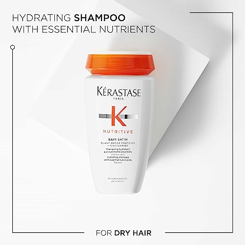 Kérastase Nutritive, Bain Satin, Gentle Hydrating Shampoo for Dry Hair, Nourishing Protein Formula with Niacinamide, Soften and Restores Thickness and Shine, 250 ml