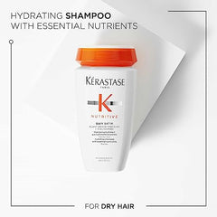 Kérastase Nutritive, Bain Satin, Gentle Hydrating Shampoo for Dry Hair, Nourishing Protein Formula with Niacinamide, Soften and Restores Thickness and Shine, 250 ml