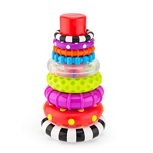 Sassy Stacks of Circles - Stacking Ring STEM Developmental Learning Toy - High Contrast Multicolored 9 Piece Set - For Ages 6+ Months