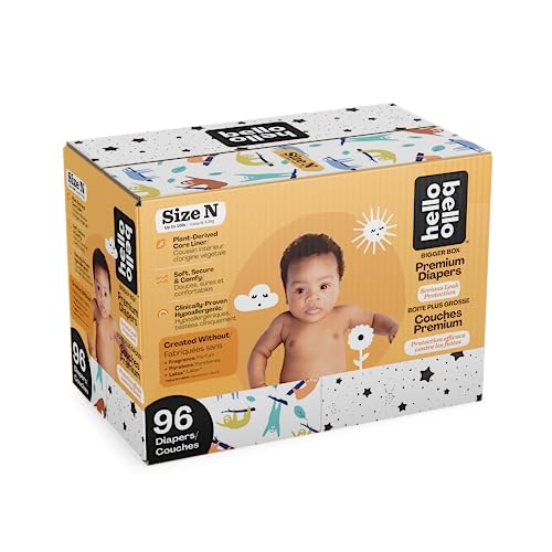 Hello Bello Disposable Diapers Size Newborn (0-10 lbs), Extra-Absorbent, Hypoallergenic, and Eco-Friendly Baby Diapers with Snug and Comfort Fit, 96 Count Club Pack (Design May Vary)