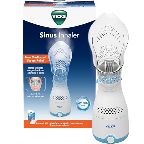 Vicks VIH200CV1 Handheld Personal Sinus Steam Inhaler, Non-Medicated Steam Relief for Cough and Nasal Congestion from Colds, Seasonal Allergies and Sinusitis