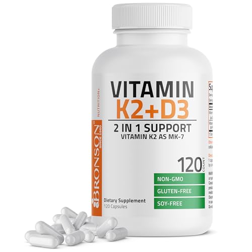 Bronson Vitamin K2 (MK7) with D3 Supplement Non-GMO Formula 5000 IU Vitamin D3 & 90 mcg Vitamin K2 MK-7 Easy to Swallow Vitamin D & K Complex, 120 Capsules.