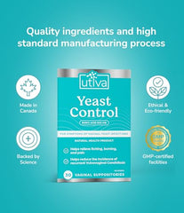 Utiva Yeast Control – Boric Acid Suppositories – pH Balance Feminine Care Suppositories for Women – 600mg Boric Acid Suppositories to Lower pH and Support Vaginal Health, 30 Vaginal Suppositories