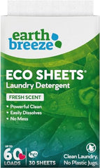 Earth Breeze Laundry Detergent Sheets Fresh Scent - 60 Loads No Plastic Jug Concentrated Laundry Detergent 30 Sheets