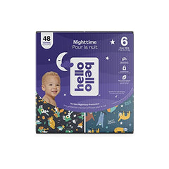 Hello Bello Disposable Overnight Diapers, Size 6, Sleepy Campers and Snoozy Sloths, Overnight Size 6, 48 Count