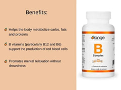 Orange Naturals - Vitamin B-Complex with L-Theanine - 45 v-caps - Coenzyme B Complex Vitamins Supplements - B Complex - Mental Health, Energy Boost, Relaxation and Sleep - B Complex Capsules