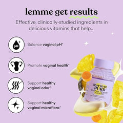 Lemme Purr Vaginal Probiotic Gummies for Women - Balanced pH, Healthy Odor, Yeast Balance & Flora Support + Vitamin C for Immune Health - Tasty Pineapple (60 Count)