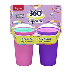 Playtex Baby Stage 2 Spoutless 360 Drinking Cups, Ages 1+, Leakproof, Spill Proof - Pink & Purple, 10 Oz, 2 Count