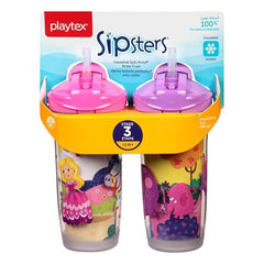 Playtex Baby Sipsters Spill-Proof Kids Straw Cups, Stage 3 (12+ Months), Pack of 2 Cups (Styles May Vary)