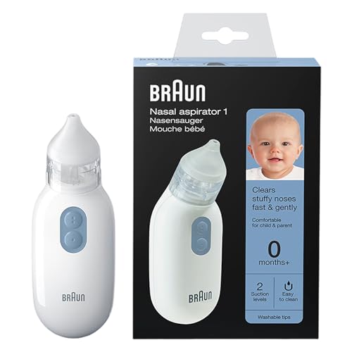 Braun Nasal aspirator 1 | Mucus Remover | Blocked Nose Relief | Electric Suction Power | Two Suction Levels | Newborn, Baby, and Child Friendly | Dishwasher Safe | BNA100EU