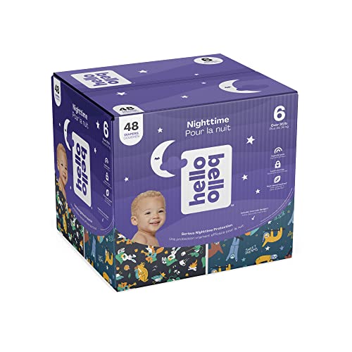 Hello Bello Disposable Overnight Diapers, Size 6, Sleepy Campers and Snoozy Sloths, Overnight Size 6, 48 Count