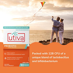 Utiva Probiotic – Urinary Tract and Gut Health Supplement – 12 Billion CFU Lactobacillus & Bifidobacterium Probiotic for Men and Women, 30 Delayed Release Vegi Capsules