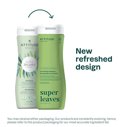 ATTITUDE Nourishing Hair Shampoo, EWG Verified, For Dry and Damaged Hair, Naturally Derived Ingredients, Vegan and Plant Based, Grapeseed Oil and Olive Leaves, 473 mL