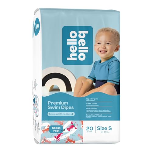 Hello Bello Premium Swim Diapers, Affordable Hypoallergenic and Eco-Friendly Disposable Swim Dipes for Babies and Kids, Size Small - Diaper Size 3, Swimming Sloths Design, 20 Count