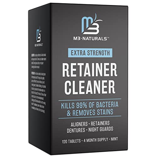 Retainer Cleanser Tablets Invisalign Cleaner FSA HSA Approved Remove Odors Discoloration Stains and Plaque 4 Month Supply Denture Cleansers Retainers Mouth Guards Denture Bath Mint by M3 Naturals