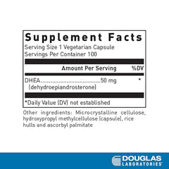 Douglas Laboratories DHEA 50 mg Capsules - Micronized - Supports Hormone Balance, Immunity, Brain, Bone Health & Metabolism* - Non-GMO - 100 Vegetarian Capsules