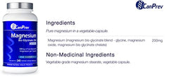 CanPrev - Pure Magnesium Bis-Glycinate 200mg (Gentle) | 240 v-caps | Elemental Chelated Complex Supplement | Magnesium bis-glycinate blend - Glycine, Magnesium Oxide, Magnesium bis-glycinate chelate | Vegan