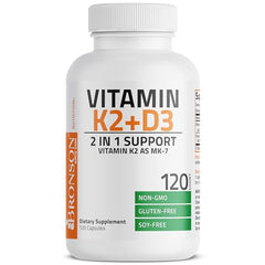 Bronson Vitamin K2 (MK7) with D3 Supplement Non-GMO Formula 5000 IU Vitamin D3 & 90 mcg Vitamin K2 MK-7 Easy to Swallow Vitamin D & K Complex, 120 Capsules.