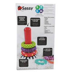 Sassy Stacks of Circles - Stacking Ring STEM Developmental Learning Toy - High Contrast Multicolored 9 Piece Set - For Ages 6+ Months