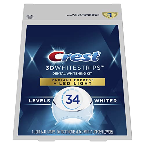 Crest 3D Whitestrips Radiant Express Plus Light, Crest With LED Accelerator Light, Teeth Whitening Strip Kit, 40 Strips (20 Count Pack), Crest Teeth Whitening Strips with Light, Teeth Whitening Kit