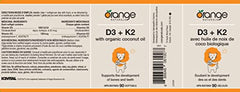 Orange Naturals - Vitamin D3+K2-90 Softgels - With Organic Coconut Oil - Support Bone & Teeth Health, Reduce Osteoporosis, Maintain Muscle, Enhanced Absorption & Prevent D Deficiency Cholecalciferol