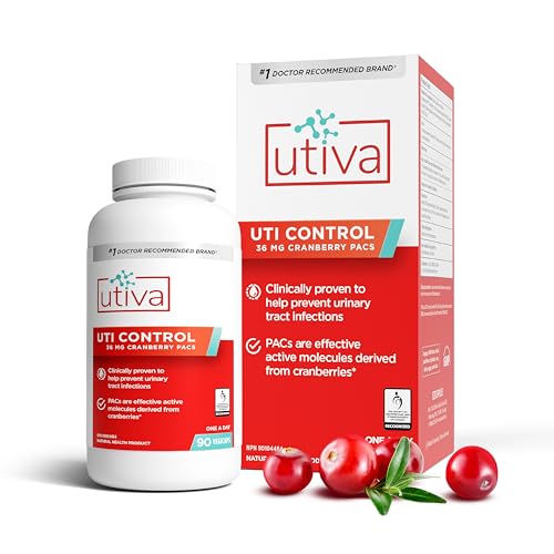 Utiva UTI Control Cranberry PACs – Clinically Studied Ingredients 36mg PACs for UTI Treatment - Cranberry Supplement for Urinary Tract Health for Women and Men – Cranberry Pills - 90 Vegi Capsules