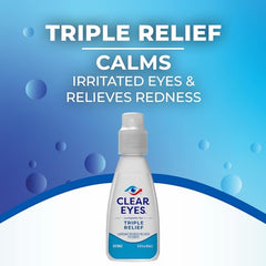 Clear Eyes Triple Relief Eye Drops, Relieves Redness & Calms Irritation, 0.5 Fl Oz