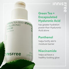 innisfree Green Tea Seed Hyaluronic Serum with Panthenol and Niacinamide, Korean Face Serum for Hydration and Glow