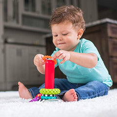 Sassy Stacks of Circles - Stacking Ring STEM Developmental Learning Toy - High Contrast Multicolored 9 Piece Set - For Ages 6+ Months