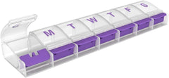 EZY DOSE Weekly (7-day) Push Button Pill Organizer and Planner, Arthritis Friendly, X-Large, Clear Lids, Purple