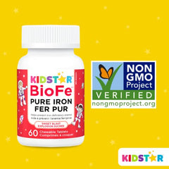 KidStar Nutrients BioFe Pure Iron Chewables, Sweet Blast, No Sugar, Sweetened with Xylitol, 60 Chewable Tablets