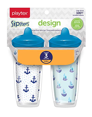 Playtex Baby Sipsters Stage 3 Spill-Proof, Leak-Proof, Break-Proof Spout Cup for Boys - Blue, Limited Edition, 9 Oz, 2 Count